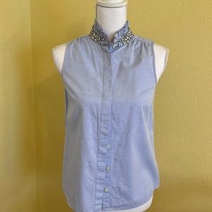 Jcrew sleeveless blouse with clear stones around the collar size0